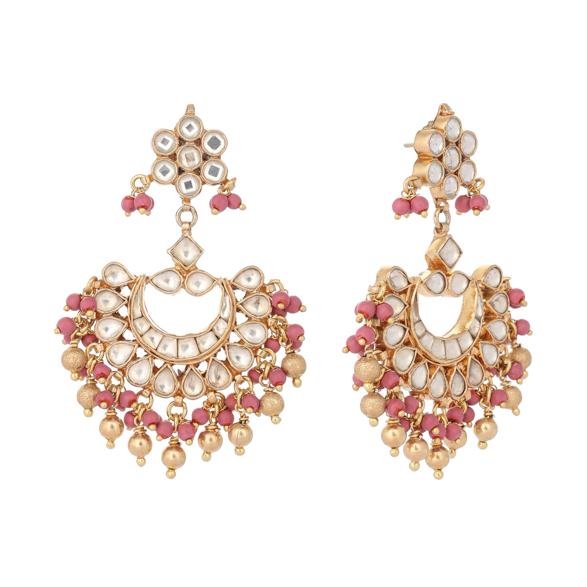 Nuyug 22k Gold-Plated Kundan Chandbali Earrings with Pink Stones | Swadesiicart