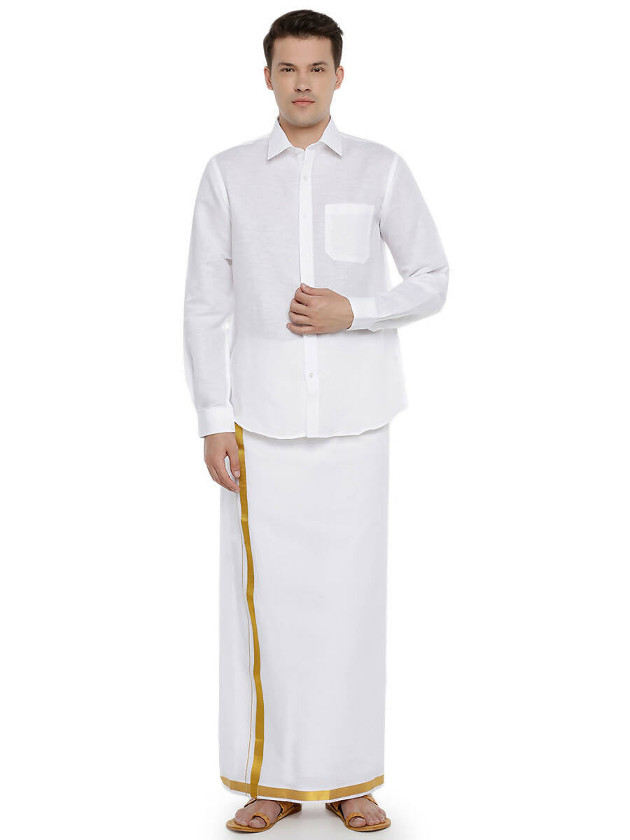 Ramraj Cotton Linen Mens Full Sleeve White Shirt Plus Size - RR Linen | Swadesiicart