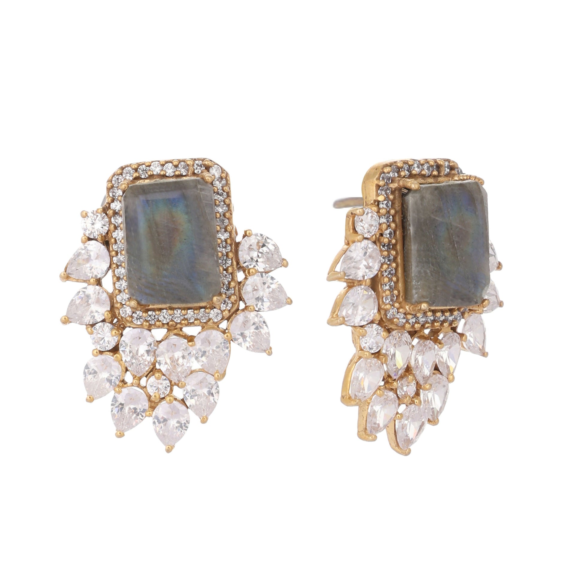 Nuyug 22K Gold Plated Labradorite Stone Contemporary Stud Earrings | Swadesiicart