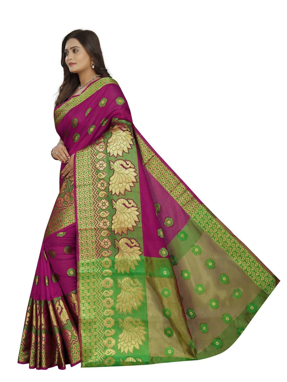 Vamika Banarasi Cotton Silk Pink Weaving Saree | Swadesiicart