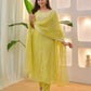 The52 Lemons Women's Beautiful Chikankari Work Chanderi Fabric Straight Kurta Pant and Dupatta Set - Swadesiicart