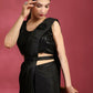 Black Imported Crush Lycra Texture Pattern Ready to Wear Saree with stitched Blouse - Nirvana | Swadesiicart