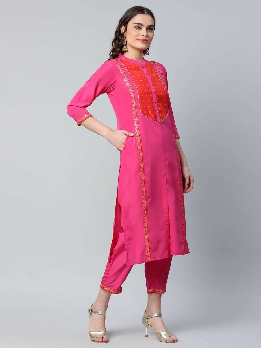 Ahalyaa Womens Pink Crepe Printed Kurta Pant Set | Swadesiicart