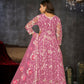 Jyoti Fashion Women's Pink Net Embroidered Anarkali Kurta Pant Set With Dupatta | Swadesiicart