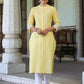Juniper Women's Yellow Cotton Slub Embroidered Straight Kurta | Swadesiicart