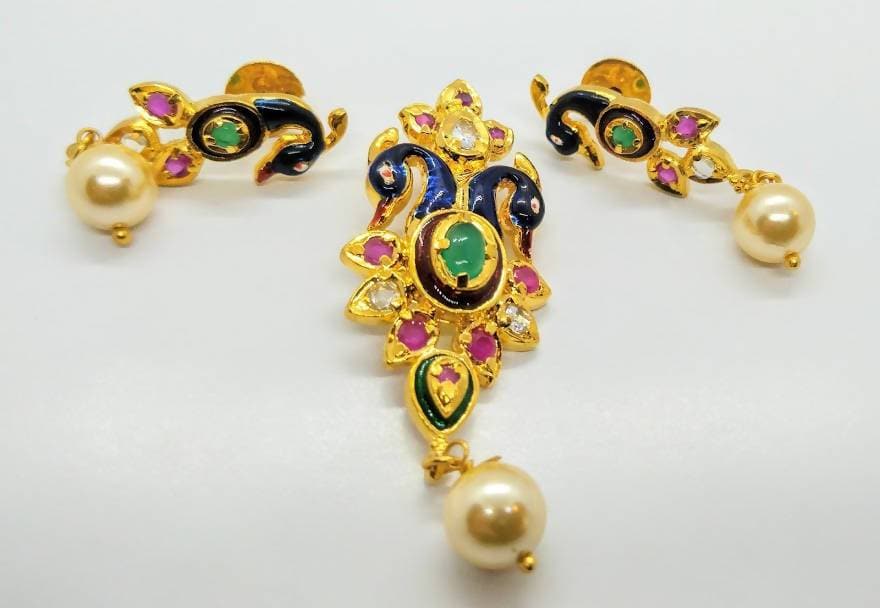 Multicolor AD Peacock Pendant Set | Swadesiicart