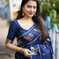 Navy Blue Pure Silk Woven Design Saree with Unstitched Blouse - Hiral Fashion | Swadesiicart