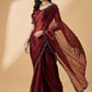 Brown Organza Swaroski Diamond Work Saree with Unstitched Blouse - Radha