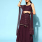 Ahalyaa Women Wine Colour Crepe Gold Printed Kurta Sharara Set | Swadesiicart