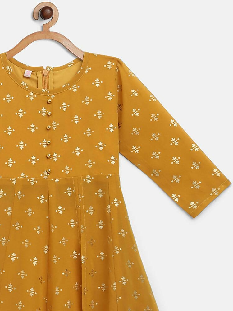 Ahalyaa Mustard Georgette Flared Kids Kurta Palazzo Set For Girls | Swadesiicart