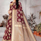 DEIANA'S Beautiful Designer Golden zari Soft Lichi Silk Saree - Maroon - Swadesiicart