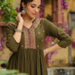 Janasya Olive Rayon Embroidered Kurta & Bottom | Swadesiicart