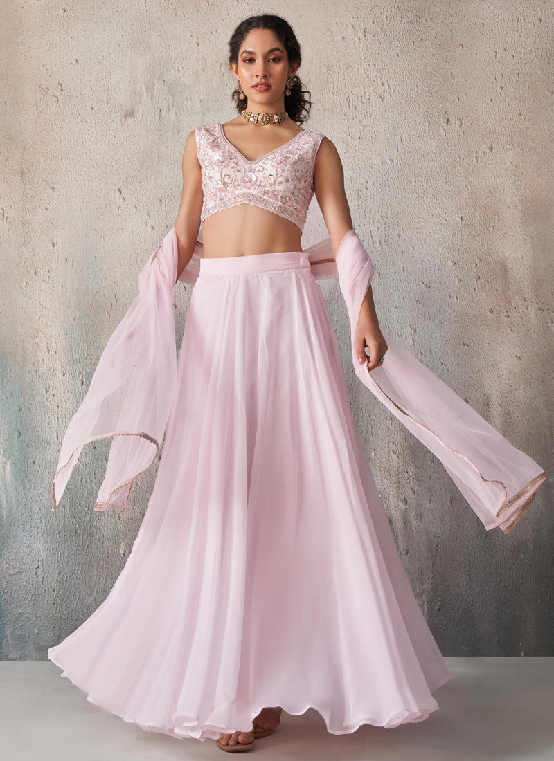Vegaa Fashion Light Pinkgeorgette Western Plazzo Style Lehenga - Swadesiicart