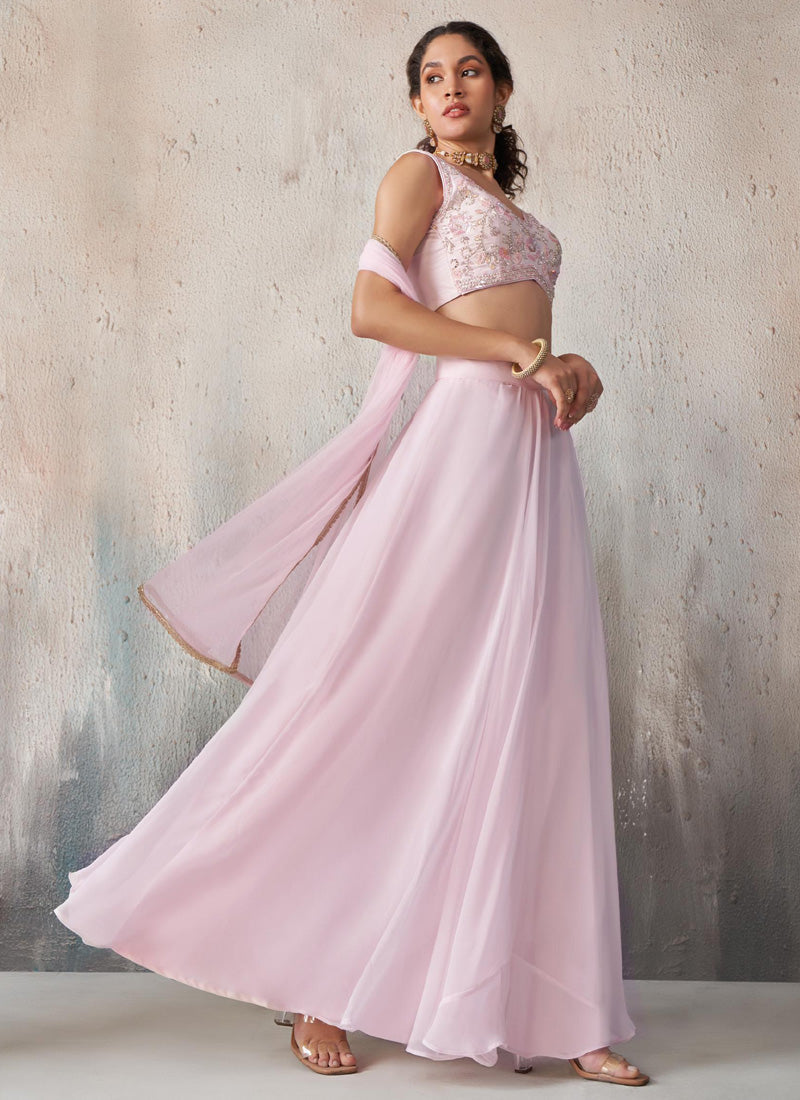Vegaa Fashion Light Pinkgeorgette Western Plazzo Style Lehenga - Swadesiicart