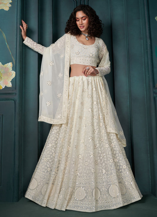 Vegaa Fashion Off White Georgette Embroidered Wedding Lehenga - Swadesiicart