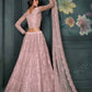 Vegaa Fashion Designer Dusty Pink Net Embroidery Bridal Lehenga - Swadesiicart