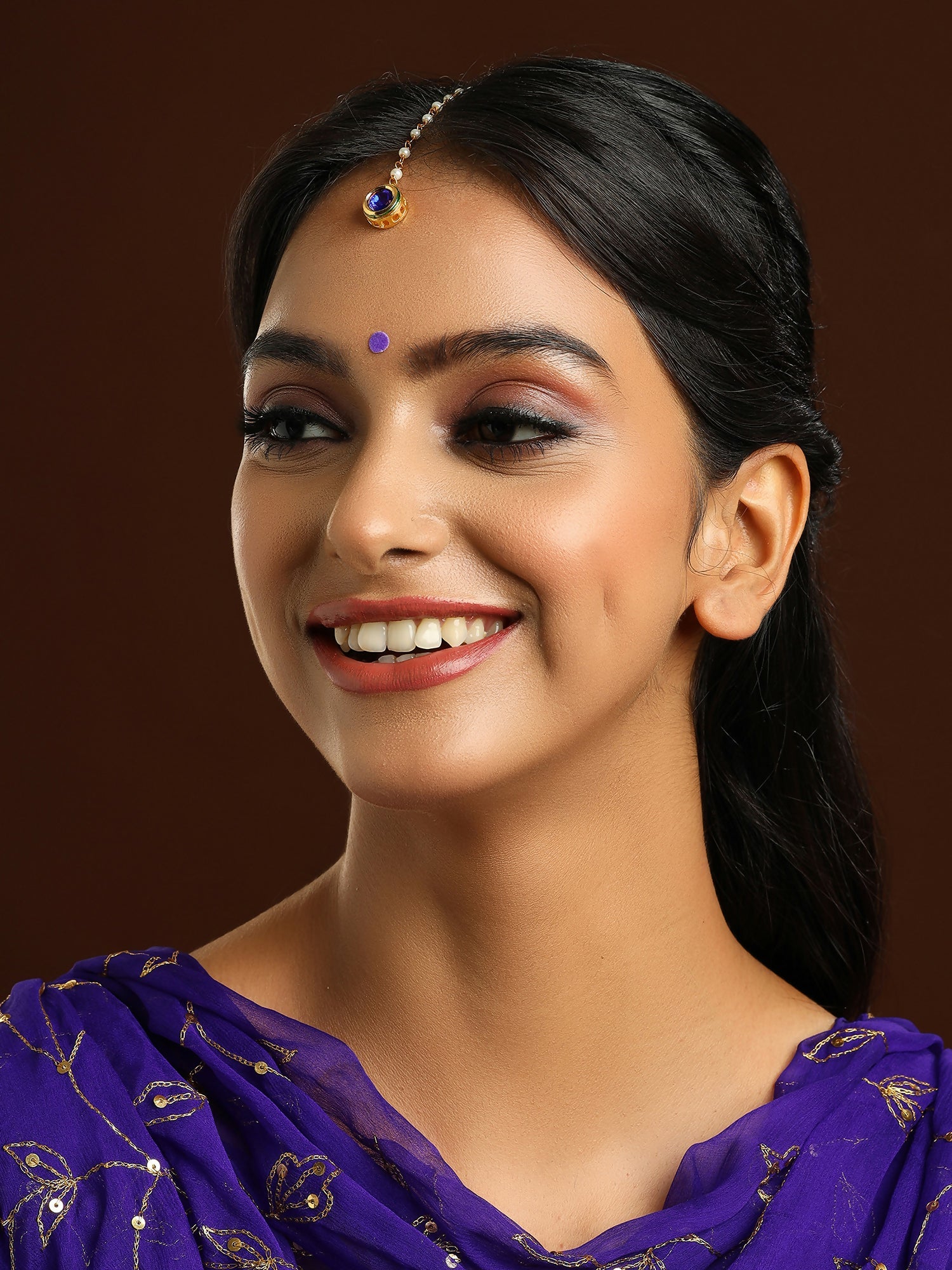 Ruby Raang Blue Meenakari Kundan Maang Tikka | Swadesiicart