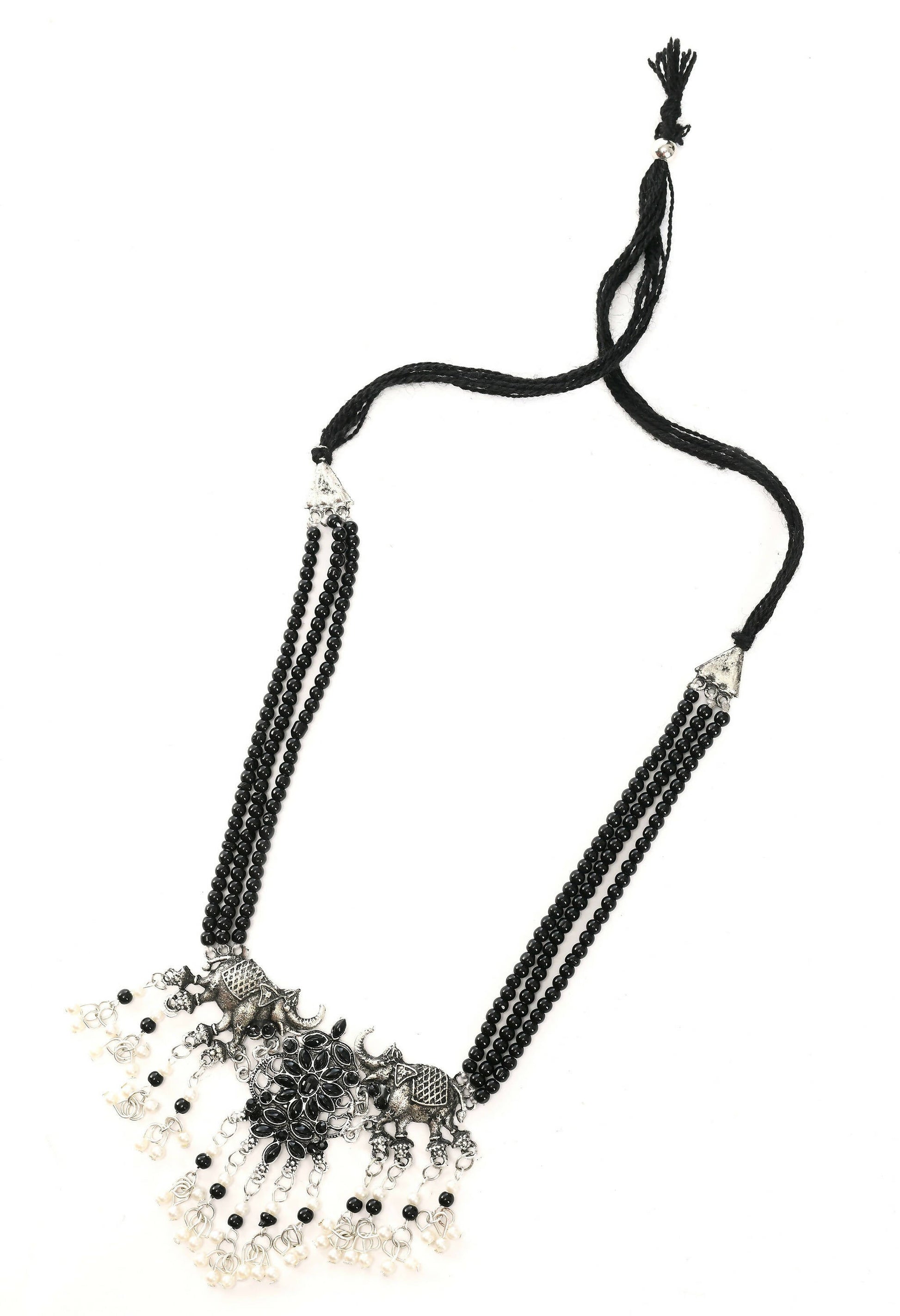Mominos Fashion Johar Kamal Silver-Plated Brass Finish Elephant Desgin Choker For Women (Black) | Swadesiicart