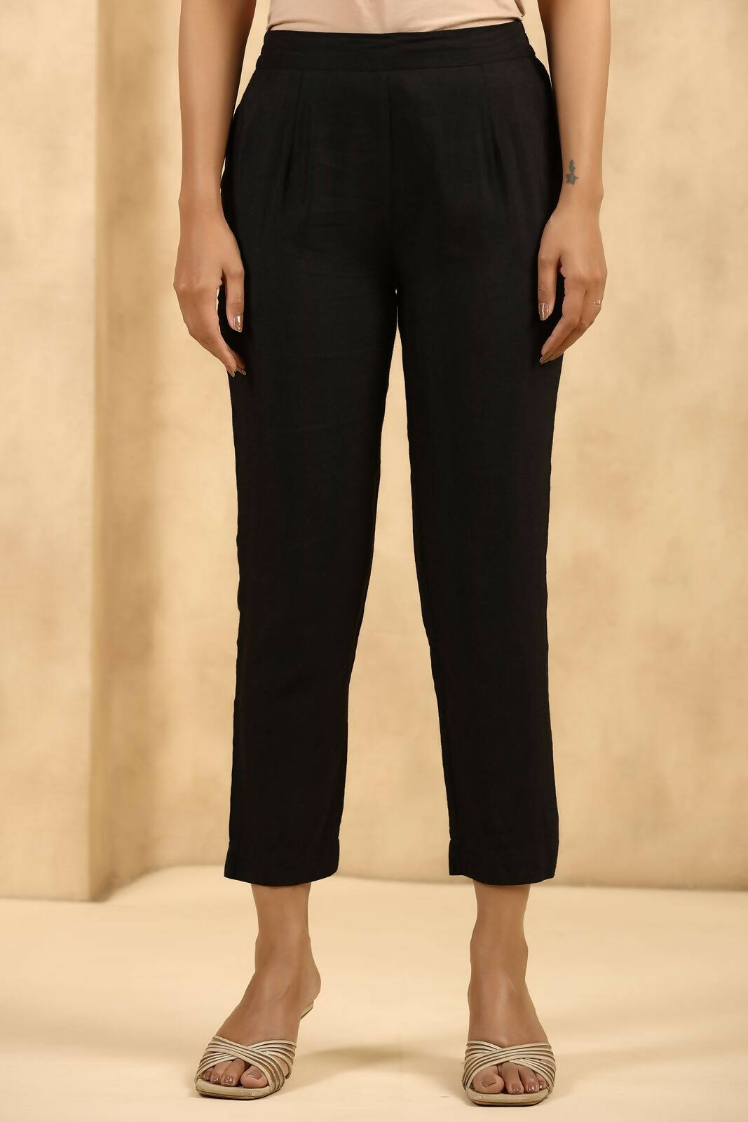 Juniper Women's Black Rayon Flex Solid Straight Pant | Swadesiicart