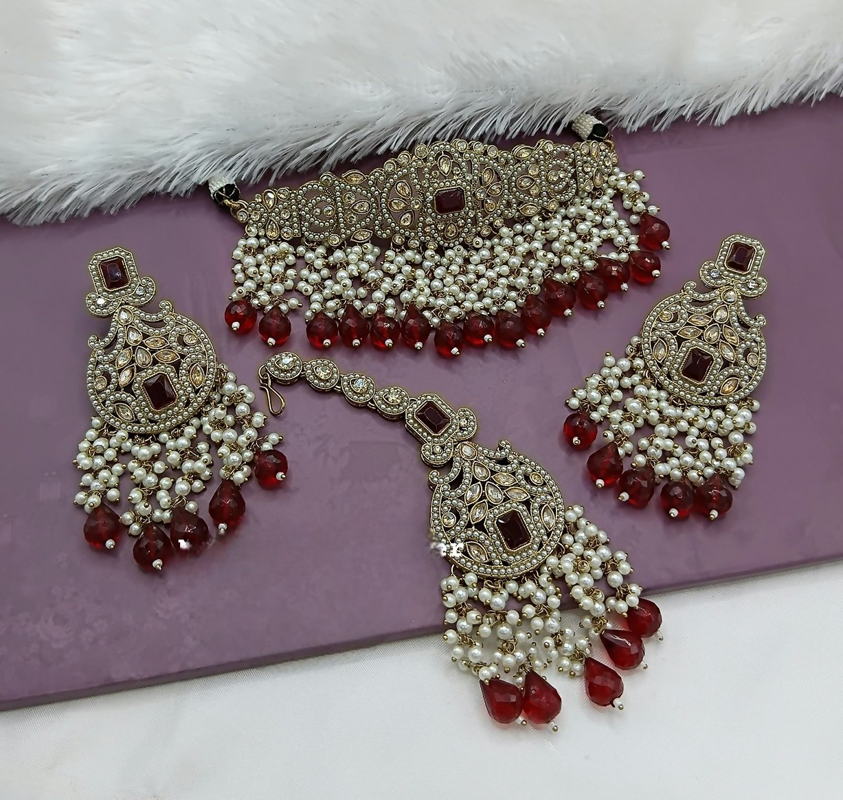 Joban Fashion Maroon Alloy Choker Set | Swadesiicart
