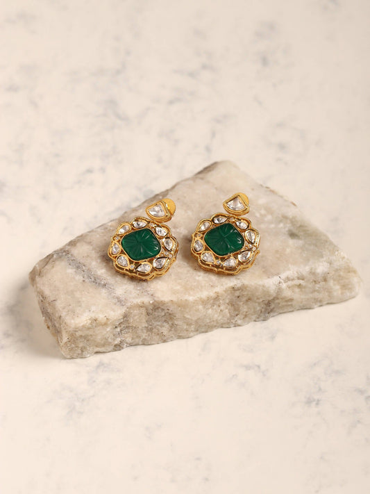Green Gold-Polished Kundan Studs Earrings - Ruby Raang | Swadesiicart