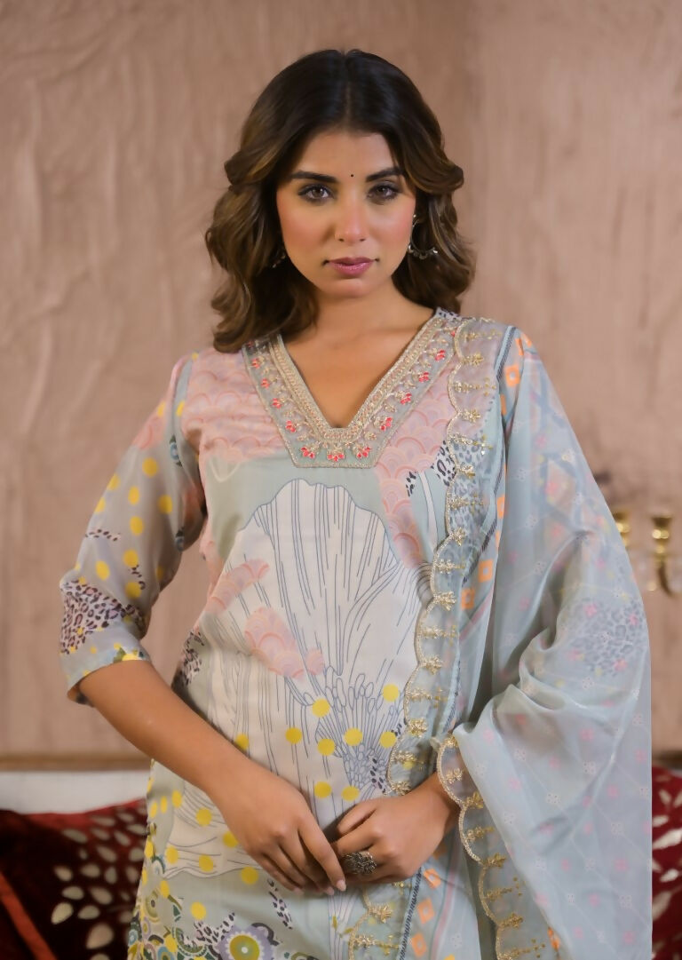 Ethnic Festive Wear Organza Pista Stitched Suit With Dupatta - Tanisha | Swadesiicart