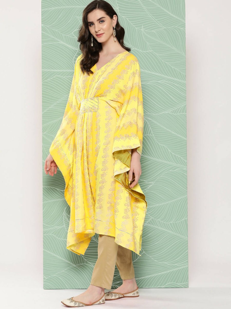 Ahalyaa Women's Traditional Wear kaftan Kurta - Yellow | Swadesiicart