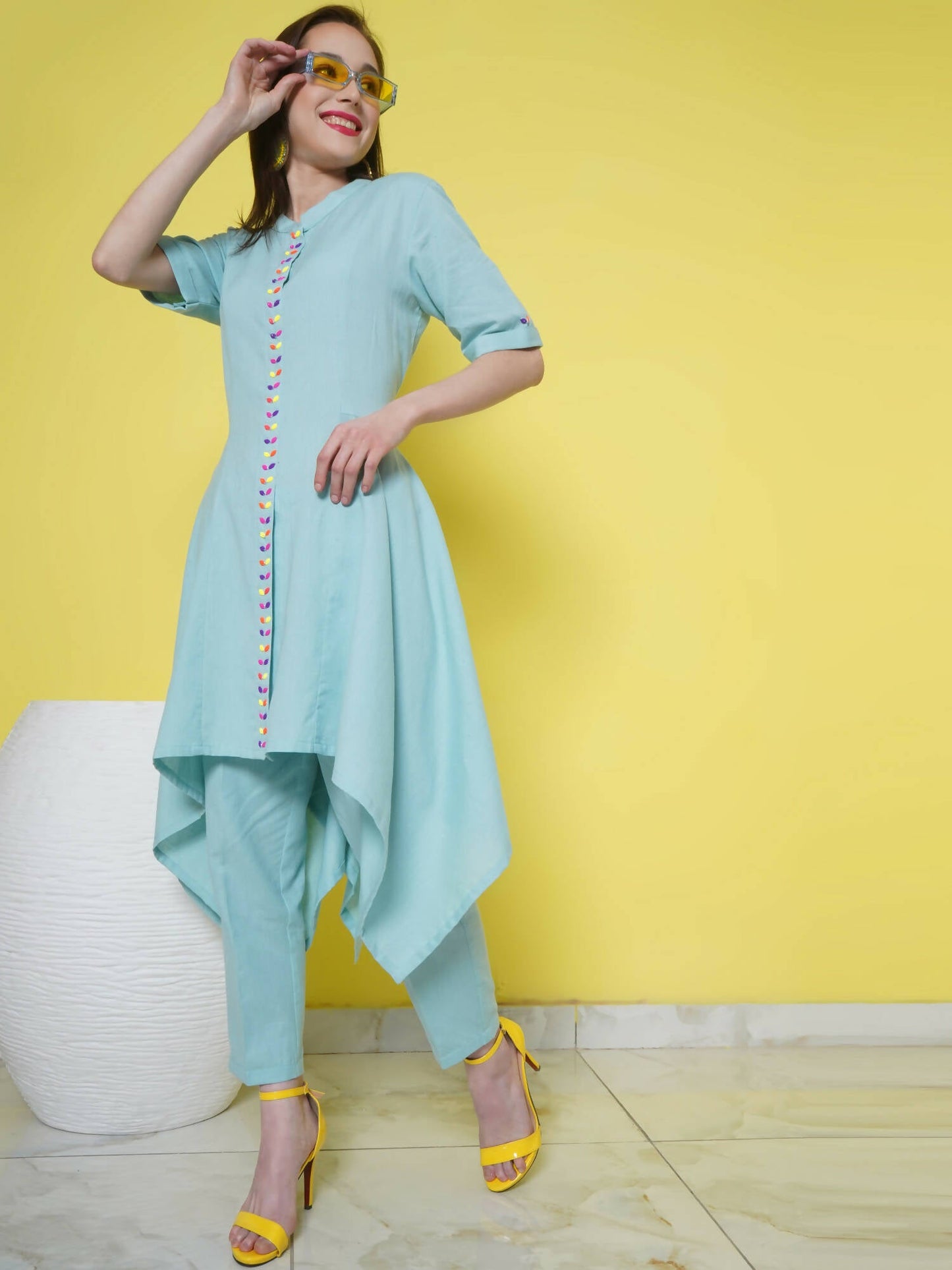 Women Republic Light Blue Cotton Kurta Set | Swadesiicart