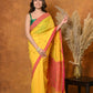 Very Much Indian Handloom Pure Cotton Saree With Sleek Border - Yellow | Swadesiicart