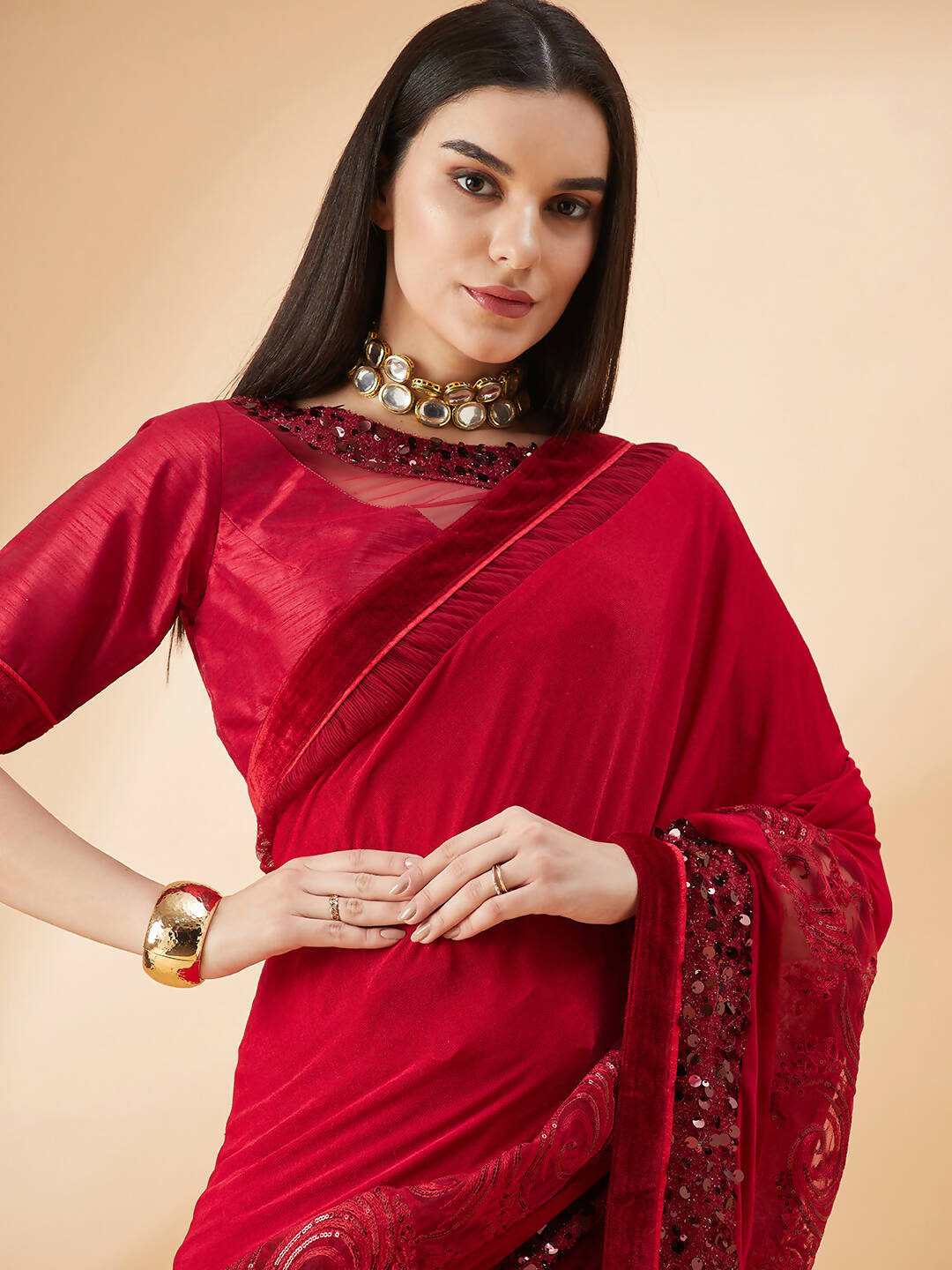 Mauve Lycra Resham And Sequins Embroidery Saree - Norita Hit Design - Swadesiicart