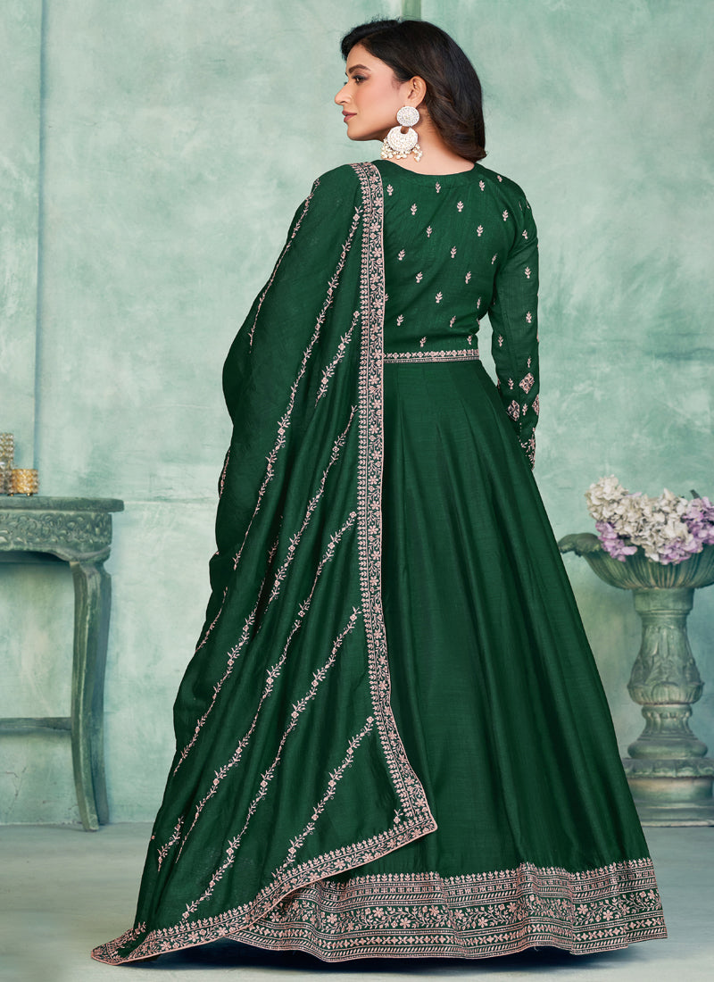 Vegaa Fashion Green Art Silk Embroidered Anarkali Suit - Swadesiicart