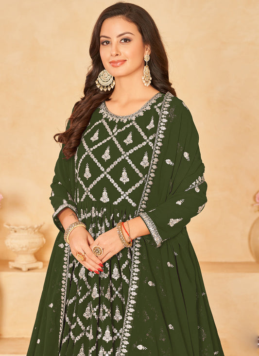 Vegaa Fashion Designer Mahendi Faux Georgette Embroidery Anarkali Suit - Swadesiicart
