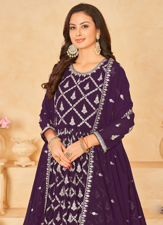 Vegaa Fashion Designer Purple Faux Georgette Embroidery Anarkali Suit - Swadesiicart