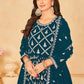 Vegaa Fashion Designer Aqua Blue Faux Georgette Embroidery Anarkali Suit - Swadesiicart