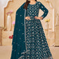 Vegaa Fashion Designer Aqua Blue Faux Georgette Embroidery Anarkali Suit - Swadesiicart