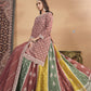 Vegaa Fashion Peach Chinon Silk Embroidered Lehenga Style Suit - Swadesiicart