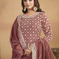 Vegaa Fashion Peach Chinon Silk Embroidered Lehenga Style Suit - Swadesiicart