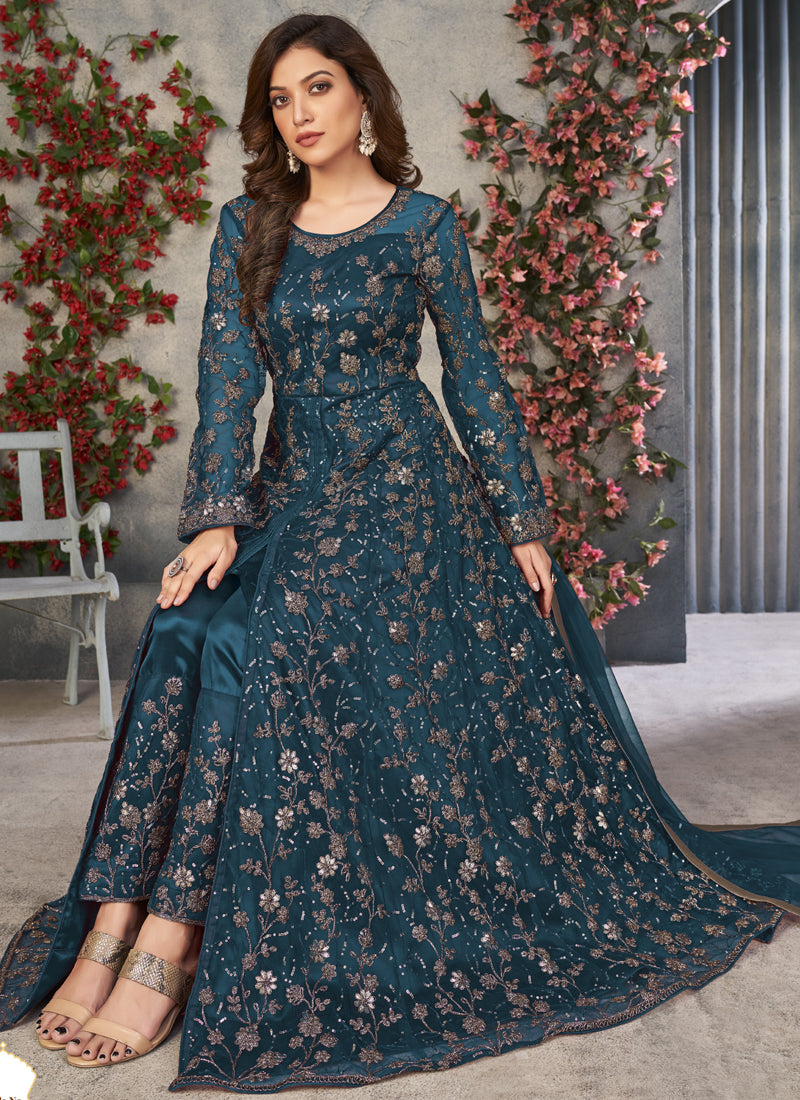 Vegaa Fashion Rama Net Embroidered Anarkali Suit - Swadesiicart