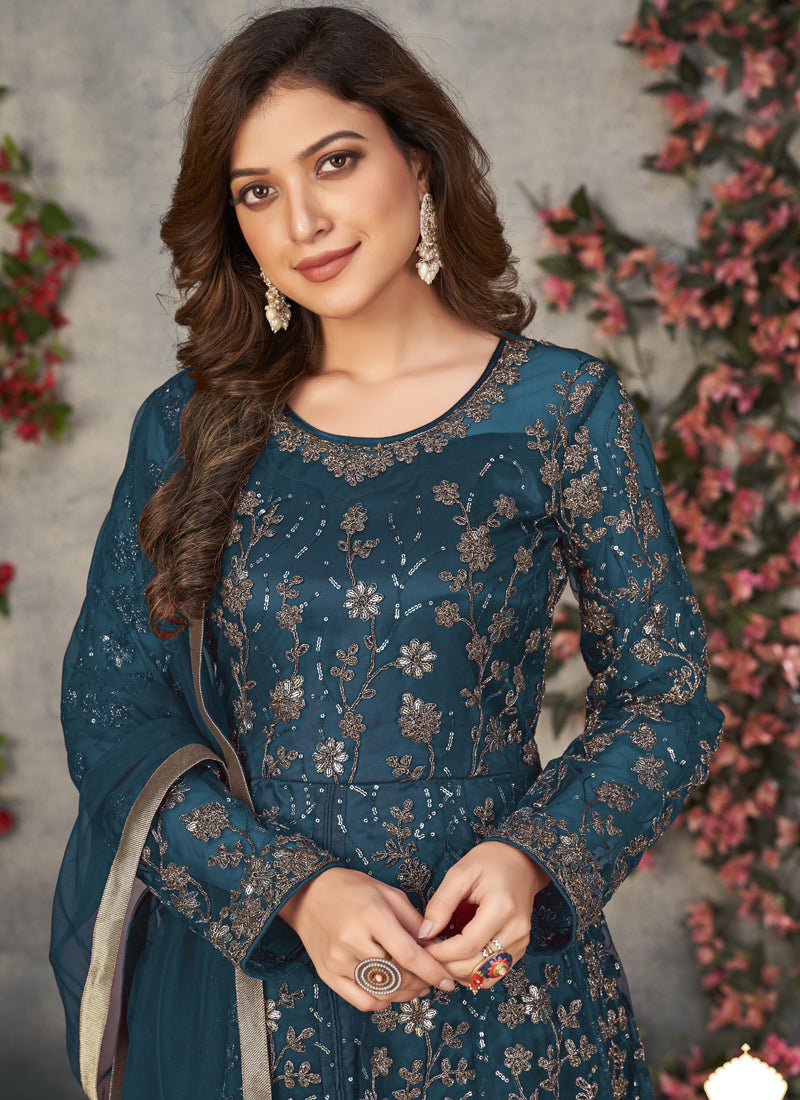 Vegaa Fashion Rama Net Embroidered Anarkali Suit - Swadesiicart
