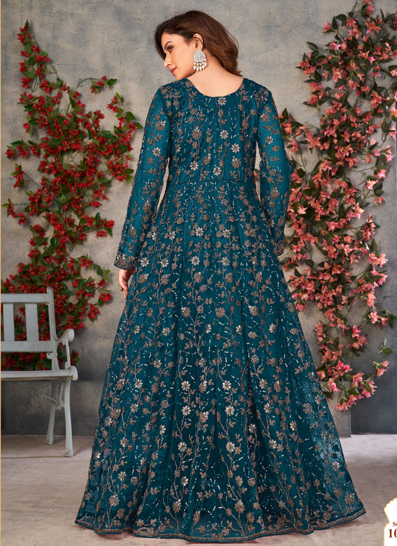 Vegaa Fashion Rama Net Embroidered Anarkali Suit - Swadesiicart