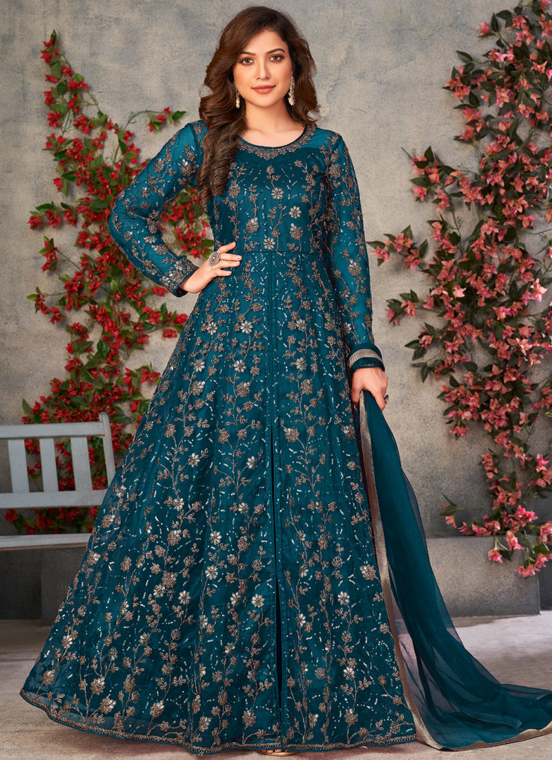 Vegaa Fashion Rama Net Embroidered Anarkali Suit - Swadesiicart