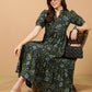 Antaran Blue Pure Cotton Tiered Printed Dress - Swadesiicart