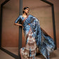 Blue Satin Digital Printed Saree with Unstitched Blouse Piece - Jodha