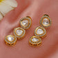 Uncut 3 Tier Kundan Dangler Earrings (Gold) - Ruby Raang - Swadesiicart