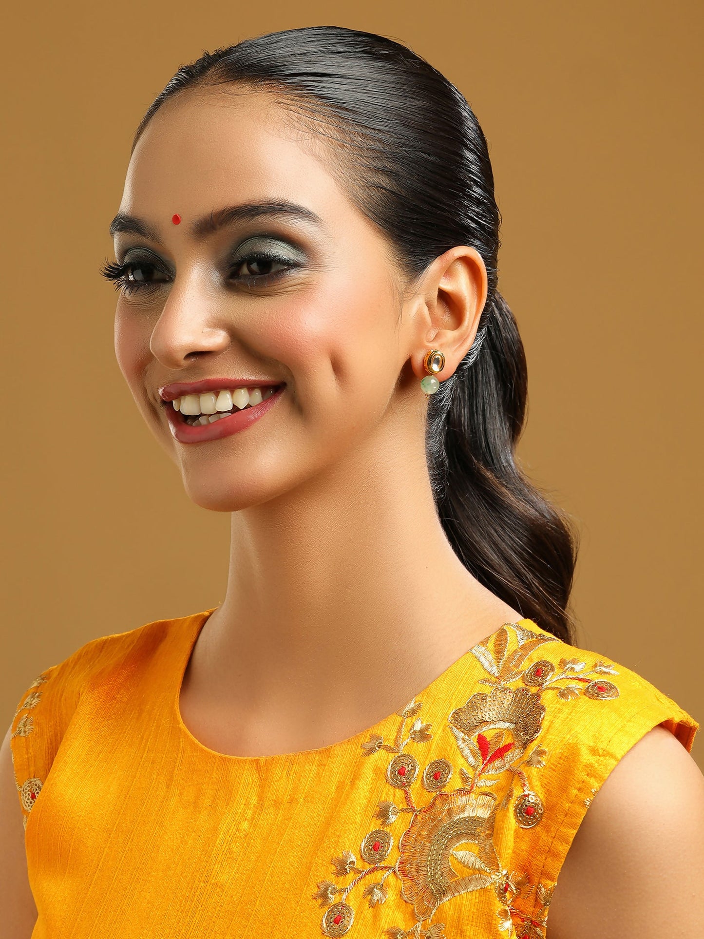 Ruby Raang Green Aventurine Kundan Studs | Swadesiicart