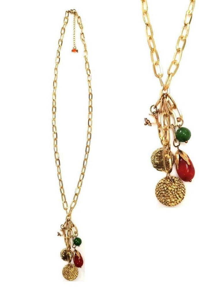 Bling Accessories Antique Brass Finish Brass Coin Charm Long Chain Charm Necklace | Swadesiicart