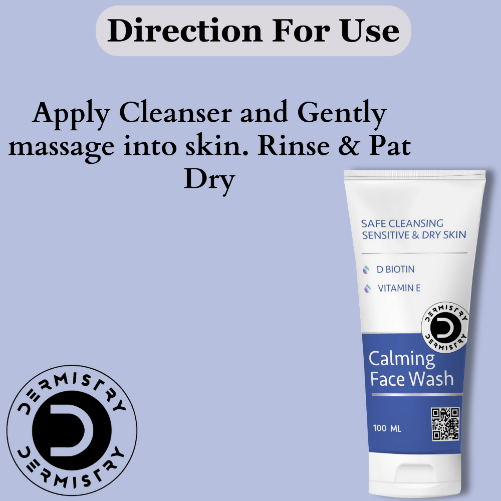 Dermistry Sensitive & Dry Skin Care Calming Soothing Face Wash Safe Cleansing D Biotin & Vitamin E - Swadesiicart
