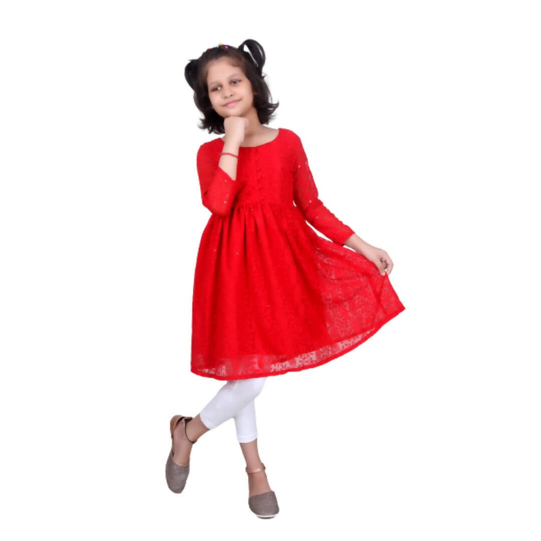 Akarshan viscose Lukhnowi Chikankari Anarkali kurta with Leggings - Red | Swadesiicart