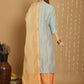 Jyoti Fashion Women's Turquoise Chanderi Silk Elegant Jardoshi Kurta with Trouser & Dupatta | Swadesiicart