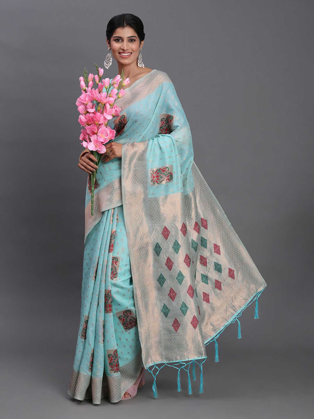 Shree Shyam Fashion Linen Cotton Sky Blue Saree